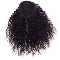 120g Afrika ponytails İpli siyah Afro Puff 3c 4c Kinky Curly kapalı siyah kızlar insan saçı uzatma midilli kuyruğu saç parça
