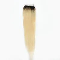 Platinum Blonde Ombre 1b/613 Straight Lace Closure Pre Plucked Bleached Knots Remy Human Hair 4x4 Lace Closures