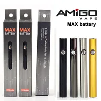 2 stks Originele Amigo Max Vape Batterij 510 Voorverwarmen 380 MAH Verstelbare spanning bodemlading voor dikke oliecartridges Vaporizer Pen met USB