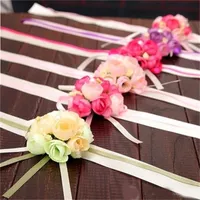 Romantische bruidsmeisje pols bloem kleurrijke kunstmatige nep corsage hand bloemen voor bruiloft decoraties 1 45lh zz