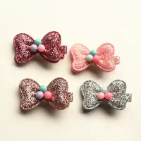 New Baby Hairpins Good Shinning Leather Hair Accessories 20pcs/lot Mini Size Glitter Felt Bows Kids Hair Clips Bowknot