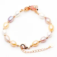 Natural freshwater pearl beaded bracelet 12pcs oval pearl 6-8mm surprise gift for family