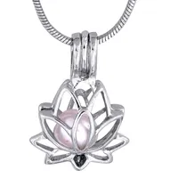 5 pcs / parti lotus form hängande liten charm pläterad silver gåva kärlek önskar ostron pärla lotus bur p47