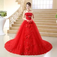 Vacker Vintage Lace Red Wedding Dresses 2021 Long Train Plus Size Vestidos de Noiva Robe de Mariage Bridal Dress Ball Gown