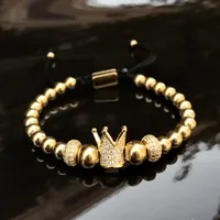 Pulseras de encanto 6 mm Dorado Metal Titanio Beads Brazaletes Brazaletes Corona Tejido Pulsera Joyería de acero inoxidable 2018