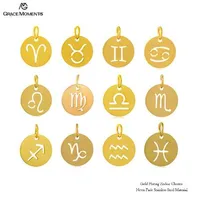 Grace Moments 12mm Stainless Steel Pendant Gold Color Zodiac Charms All 12 Signs DIY Jewelry Never Fade Bracelet Charm 12pcs/lot