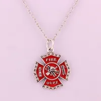 Mode Legierung Red Emaille Feuerwehrmann Feuerabteilung Abzeichen Charm Pendent Halskette Personalisierte Beruf Schmuck machen