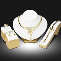 Całe Saledubai Złoty Kolor Biżuteria Zestawy Nigerii Wedding Afryki Koraliki Kryształ Hollow Bridal Jewellery Set Rhinestone Etiopian Jewelry