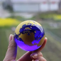 Хрустальное искусство и ремесла Мраморное земля Глоб Мир Карта Фэн Шуй Серебряный кронштейн Сферический стеклянный стеклянный стол