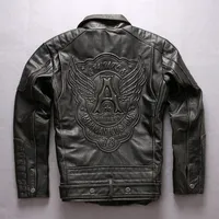 Versie -update Frayed Men's Leather Jacket Live 73 Fast A Wings Motorcycle Coat With Belt Rapel Collar schuine ritsjipper echt leer