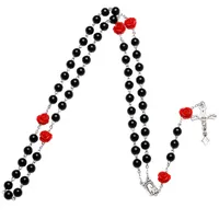 Dua boncukları Katolik Tespih Madonna İsa çapraz kolye kolye zincirleri kadınlar için moda mücevher hediyesi siyah mor pembe