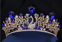 Pavão barroco grande coroa cabelo high-grade retro nupcial acessórios de noiva azul diamante acessórios de casamento vestido