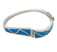 Feueropal Armband Armband Solide 925 Sterling Silber Labor Australian Blue Opal Shinning Diamant Klar CZ Trendy Damen Armreif Geschenk