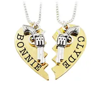 1 hängendes Halsketten-Gewehr-Herz-Freundschafts-beste Freunde des Paar-2pcs Bonnie Clyde für immer Andenken-Geschenk freies Verschiffen