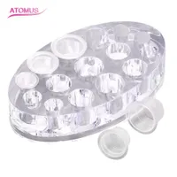 Oval Clear Acrylic Pigment Cup Cap Rack Permanent Tattoo Ink Cup Holder Stand 15 Holes Tattoo Accessories