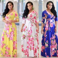 2018 Women Dress CHEAPEST Long Dresses Casual Summer Maxi Dress Bohemian F358 Fashion Floral Print Deep V Neck