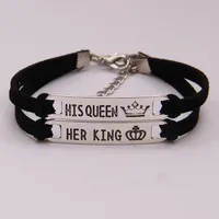 Couple son roi sa reine bracelet bracelet poignets métal gravé lettre Crown Tag Charme bijoux de mode pour femmes hommes déposer expédition