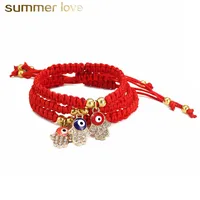 2021 Hanmade Fatima Hand Evil blue Eye Pendants Woven Red String Chain Bracelet For Women Fashion Lucky Gold Plated Beads Bracelets