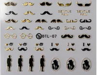 Ny ankomst 3D Black Gold Nail Art Metal Stickers Dekaler för nageltips Kärlek Logo / Mustasch / Blommor / Michael Jackson Designs