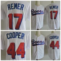 Mens Joe Coop Cooper # 44 Doug Remer Remer # 17 Бейсбол Джерси Дешевый Baseketball Beers Кино Вышитые бейсбольные рубашки M-XXXL
