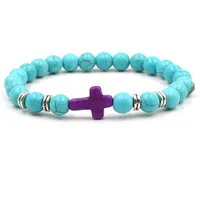Neue Unisex Mode-Kreuz-Armband-Mehrfarben Türkis Naturstein-Korn-Buddha-Armbänder für Geliebte Geschenk