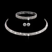 الفضة اللون دائرة كريستال مجوهرات الزفاف مجموعات الخرز الأفريقي حجر الراين قلادة الزفاف أقراط سوار مجموعات للنساء