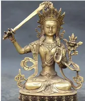 WBY --- 607 +++ 9 "Chiński Buddyzm Brązowy Carving Manjushri Buddha Bogini Trzymaj posąg miecza