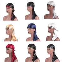 Unisex Men Women Satin Breathable Bandana Hat Silky Durag do doo du rag long tail headwrap Muslim Turban hair band Bandanas