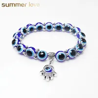 Fashion Turkey Evil Blue Eyes Beaded Bracelets Strands Men Women Religious Hamsa Hand Charms Bracelet & Bangles Wholesale Jewelry