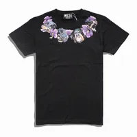 2018 nueva marca de moda de gama alta hombres cuello Casual collar de Perro púrpura Flores impresión Camisetas hombres algodón cuello redondo manga corta camiseta