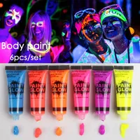 6 Renkler / Set Neon Floresan Yüz Vücut Boya Karanlıkta Büyümek Festivali Boya Akrilik Aydınlık Boyalar Sanat Cadılar Bayramı Partisi Z05 Için