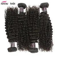 Ishow Partihandel Pris 8a Human Hair Weave Buntar Mink Brasilianska Virgin 4 st Peruanska Kinky Curly för kvinnor Alla åldrar 8-28 tum Jet Black