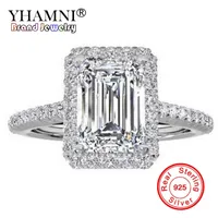 YHAMNI Fashion 100% Original Pure Silver 925 Ring Luxury Big 8mm 5A Zirconia Engagement Rings Crystal Jewelry For Women ZR999