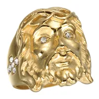 Moda oro in titanio oro Cristo Gesù Testa pezzo anello Hip Hop Bling Rock taglia 8-12 per uomo donna regalo gioielli donna anello nuziale