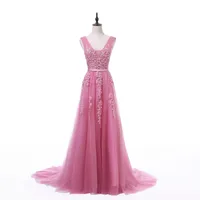 2021 Fadistee Ny ankomst Party Evening Dresses Vestidos de Fiesta A-Line Prom Dress Lace Beading Robe de Soiree V-hals klänning med dragkedja