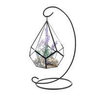 Künstliche Blume Pflanze Vase Set - Tränen Form Glas Polyeder geometrische Terrarium Ornament mit großen Metallständer Herzstück Vase aufgehängt