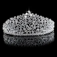 Wspaniały Silver Big Wedding Diamante Pageant Tiaras Hairband Crystal Bridal Korony do Brides Hair Jewelry Headpiece