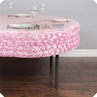 10st Gratis Frakt Billiga 3D Satin Rosette Table Cloths Elastic Pink Table Cover 57Inch Round Bordduk För Bröllop Jul