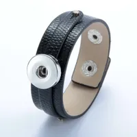 Hot Sale 1pcs / Lot DIY Svart PU Läder BraceletBangle Snap Smycken Fit 18mm Snap Button SZ0370K-A