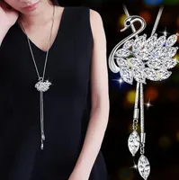 Fantastic Crystals Lovely Swan Pendent Necklace Pretty Long Chain Necklace Gift For Girls Elegant Party Jewelry Accessories