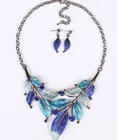 New Europe Vintage Party Casual Jewelry Set Women&#039;s Colorful Drop Glaze Leaves Necklaces With Earrings S99