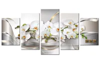 Orchideenleinwand ist gemaltes Drucken, Wandmalereikunstzusammenfassungsgrafiklinie weiße Blumen des Hintergrundes werden ohne Rahmen für Familie verziert