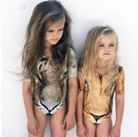 Chaleco de tigre 3D Traje de baño DHL Summer INS Sweet girl Niñas ins traje Tiger Print One-Pieces Swimwear bebé animal traje de baño ropa