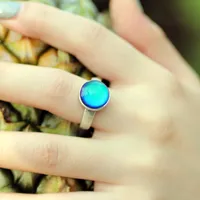 Womens Real Antique Silver Plated Colors Change Mood Stone Ring Simple Emotion Feeling Gift Rings for Women