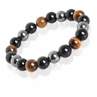 Tiger Eye & Hematite & Black Obsidian Stone Bead Bracelet Vintage Charm Round Chain Beads Bracelets Jewelry For Women