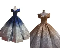 Atemberaubende Navy Gold Abendkleider 2022 Pailletten Kleid mit Kurzarm-Gradienten Ombre Designer Ballkleider für Frauen formale Festzug