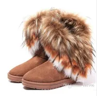 Factory direct Fashion Fox Fur Warm Autumn Winter Wedges Snow Women Boots Shoes GenuineI Mitation Lady Short Boots Casual Long Snow Shoes si