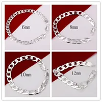 Fashion 925 Sterling Silver Bracelets Jewelry for Women Men Unique 6mm-12mm Gold Curb Chain Charm Men Bracelets Jewelry HOT SALE Good Gift