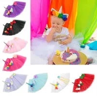 9 Color Girls INS Unicorn TUTU skirt +hair accessory sets 2018 New summer lace Bow flower decoration short skirt kids dress 1~6years