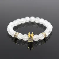 Micro Pave Wit CZ Goud Kleur Koning Crown Charm Armband Mannen Saaie Poolse Witte Popcorn Steen Bead Armband Sieraden voor Vrouwen